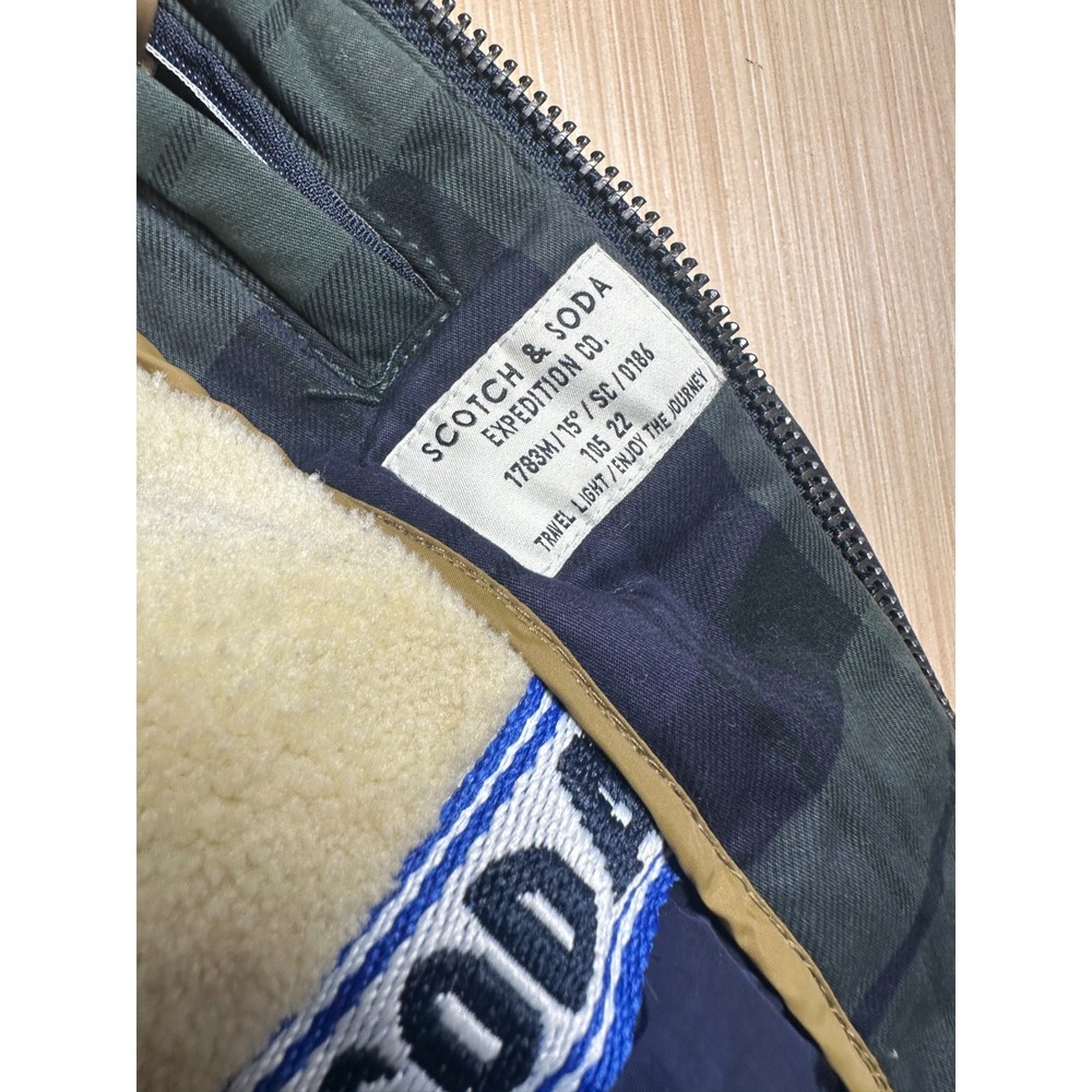 Scotch & Soda Parka Jacket Mens Large Blue Green Plaid Sherpa Lined Travel Light - Picture 11 of 16